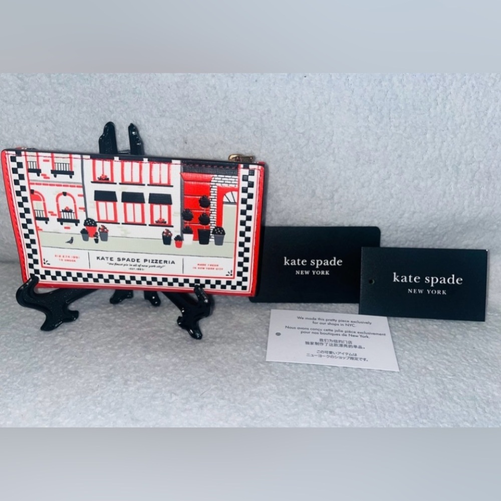 Kate Spade ♠️ Slice Pizza Shop 🍕Embossed Leather Small Slim Bifold Wallet - Picture 5 of 10